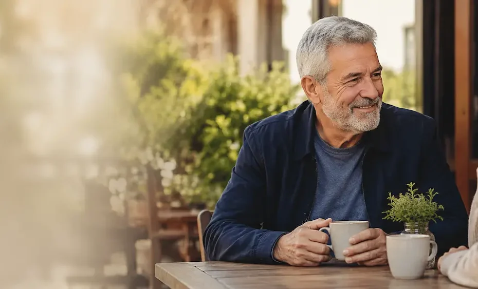 Widower over 50 talking with a mature woman at a café