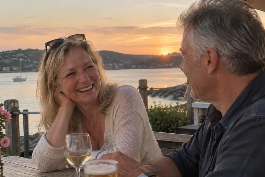 Couple enjoying a date after 50 by the waterfront